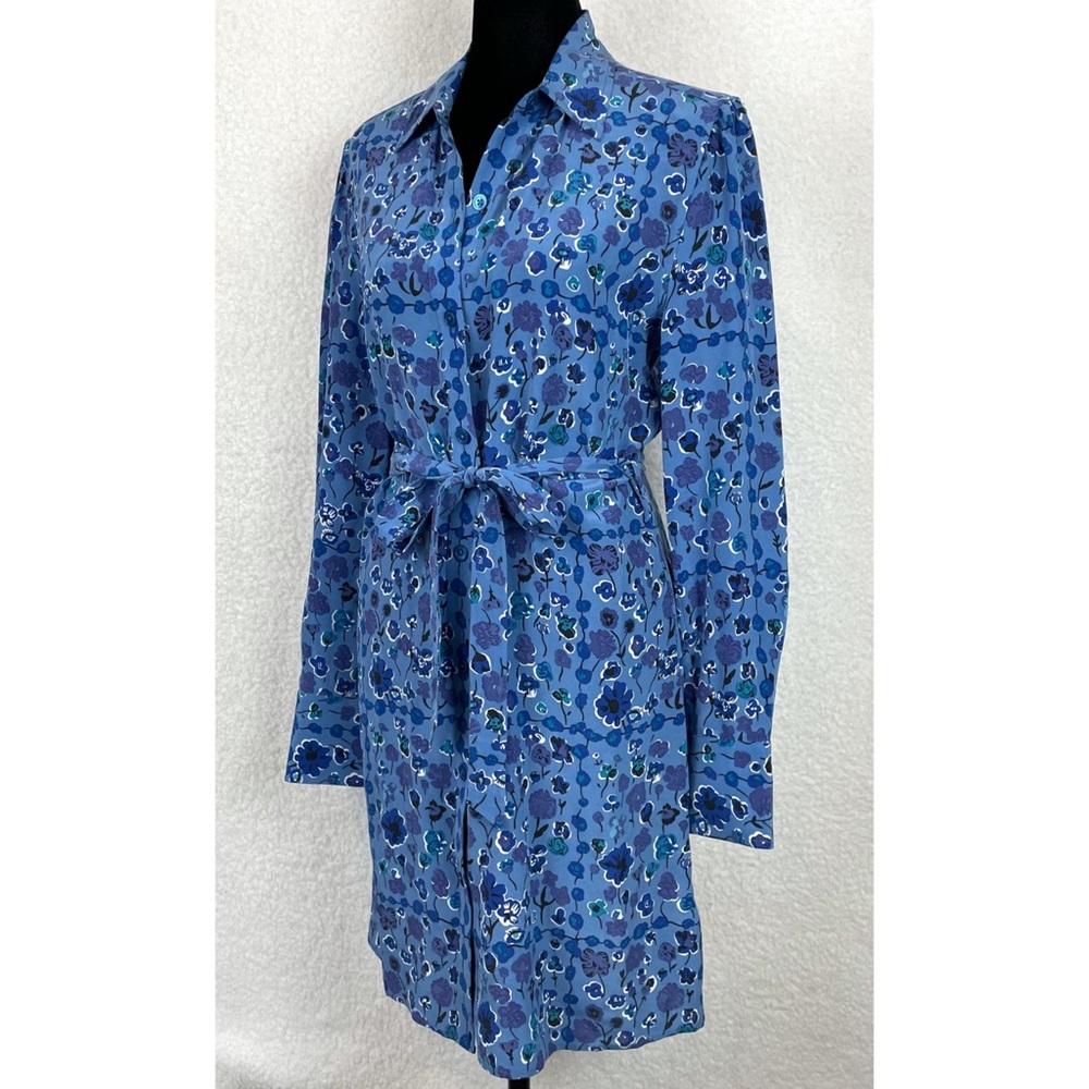 EQUIPMENT • Femme Rosalee Blue Floral Printed Long Sleeve Silk Mini Dress, XS - Picture 10 of 16